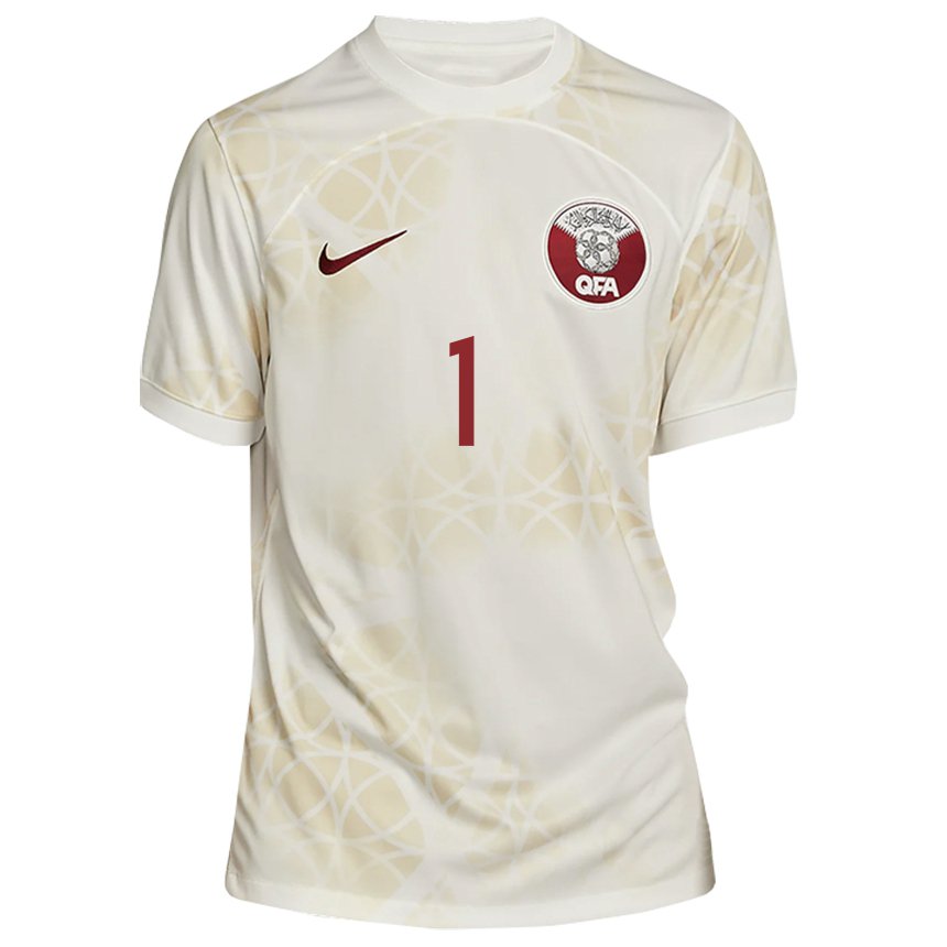 Børn Qatars Saad Al Sheeb #1 Guld Beige Udebane Spillertrøjer 22-24 Trøje T-shirt