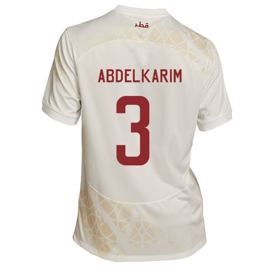 Børn Qatars Abdelkarim Hassan #3 Guld Beige Udebane Spillertrøjer 22-24 Trøje T-shirt