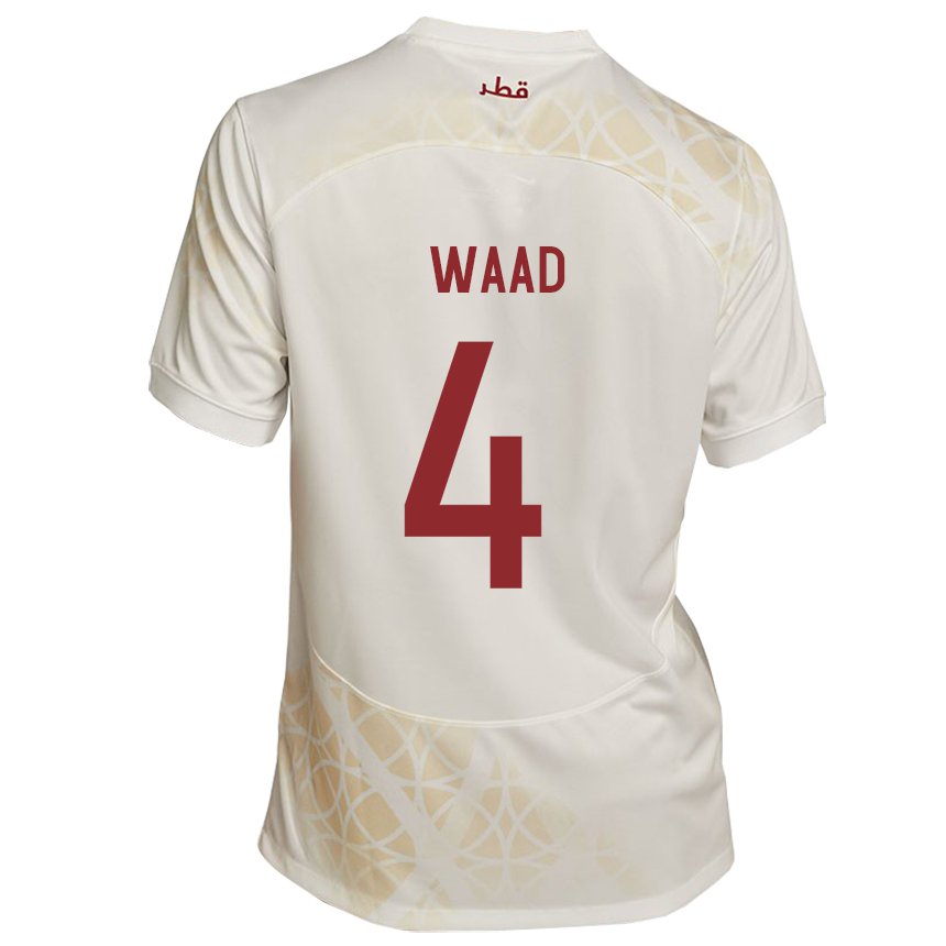 Børn Qatars Mohammed Waad #4 Guld Beige Udebane Spillertrøjer 22-24 Trøje T-shirt