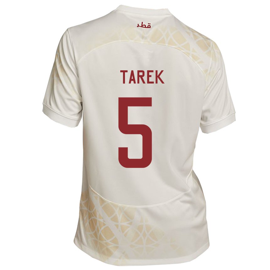 Børn Qatars Tarek Salman #5 Guld Beige Udebane Spillertrøjer 22-24 Trøje T-shirt