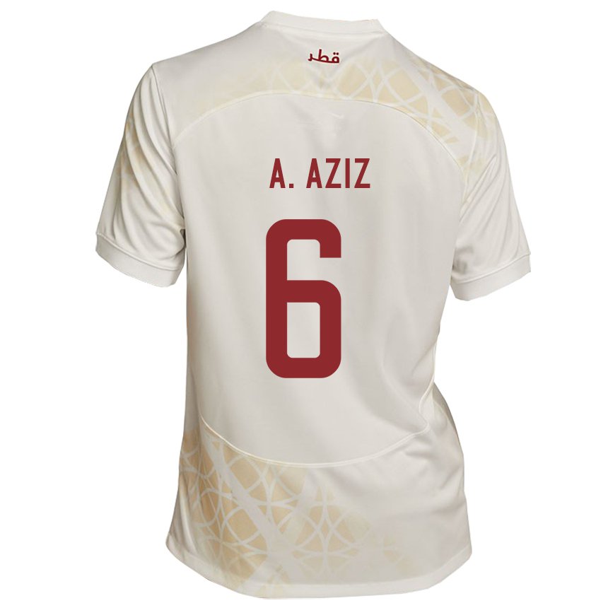 Børn Qatars Abdulaziz Hatem #6 Guld Beige Udebane Spillertrøjer 22-24 Trøje T-shirt