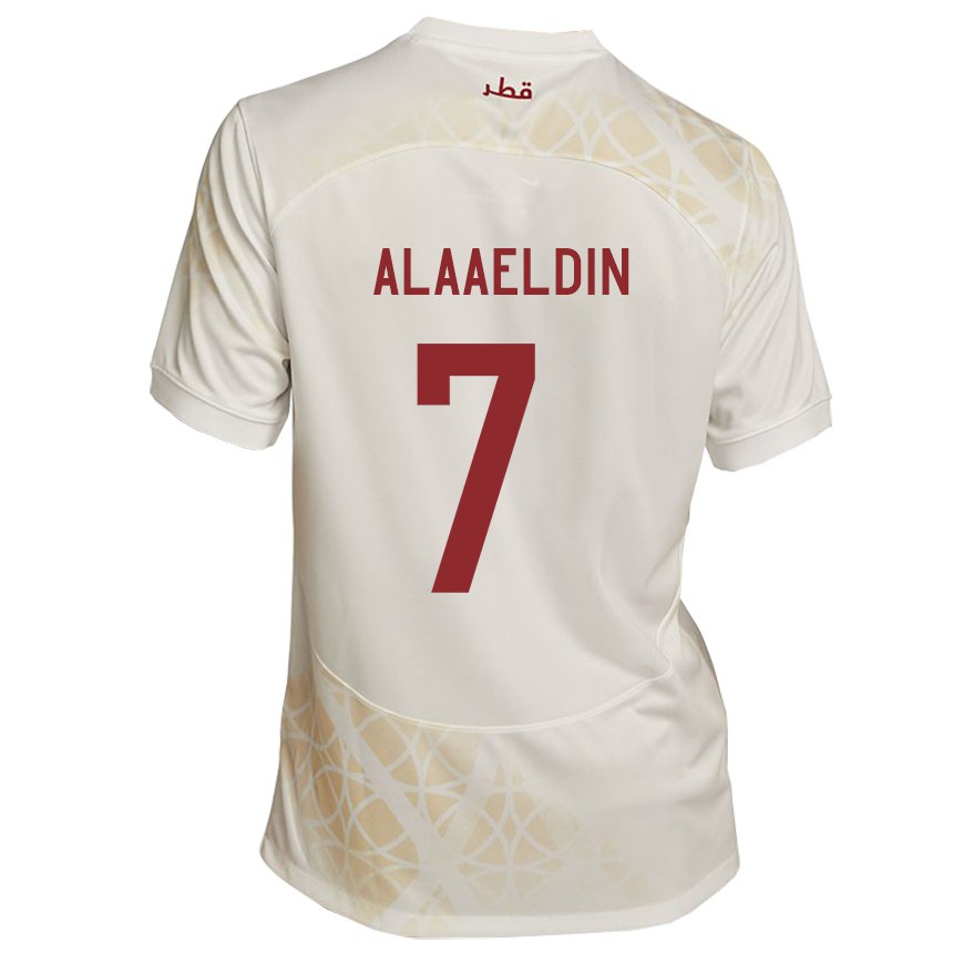 Børn Qatars Ahmed Alaaeldin #7 Guld Beige Udebane Spillertrøjer 22-24 Trøje T-shirt