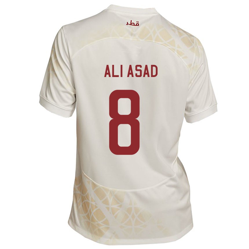 Børn Qatars Ali Asad #8 Guld Beige Udebane Spillertrøjer 22-24 Trøje T-shirt