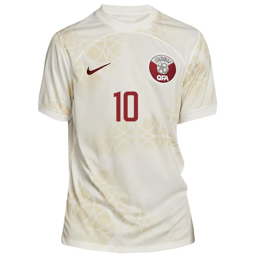 Børn Qatars Hasan Al Haydos #10 Guld Beige Udebane Spillertrøjer 22-24 Trøje T-shirt