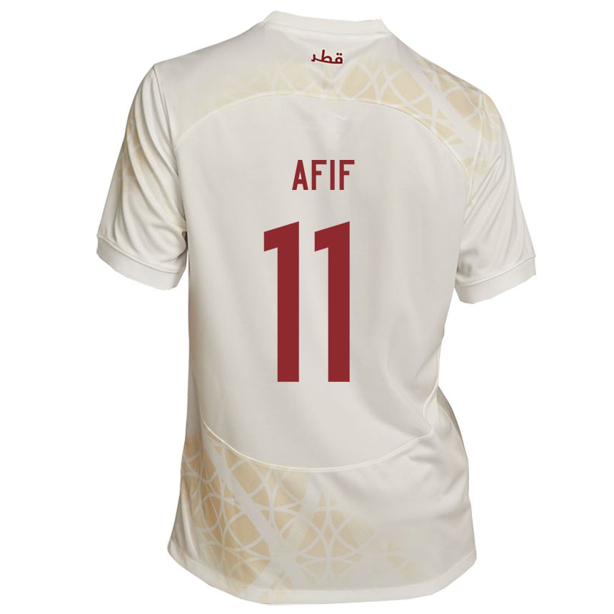 Børn Qatars Akram Afif #11 Guld Beige Udebane Spillertrøjer 22-24 Trøje T-shirt