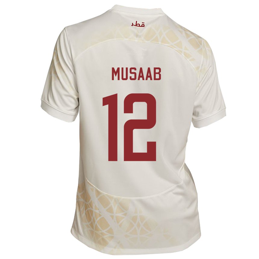 Børn Qatars Musaab Khidir #12 Guld Beige Udebane Spillertrøjer 22-24 Trøje T-shirt