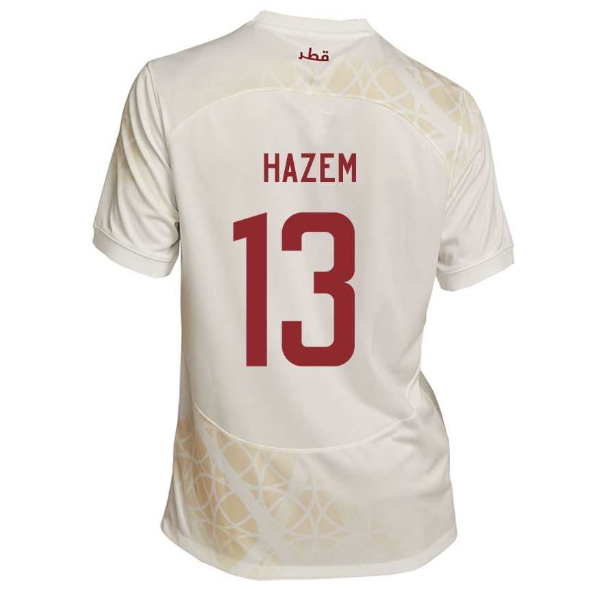 Børn Qatars Hazem Shehata #13 Guld Beige Udebane Spillertrøjer 22-24 Trøje T-shirt