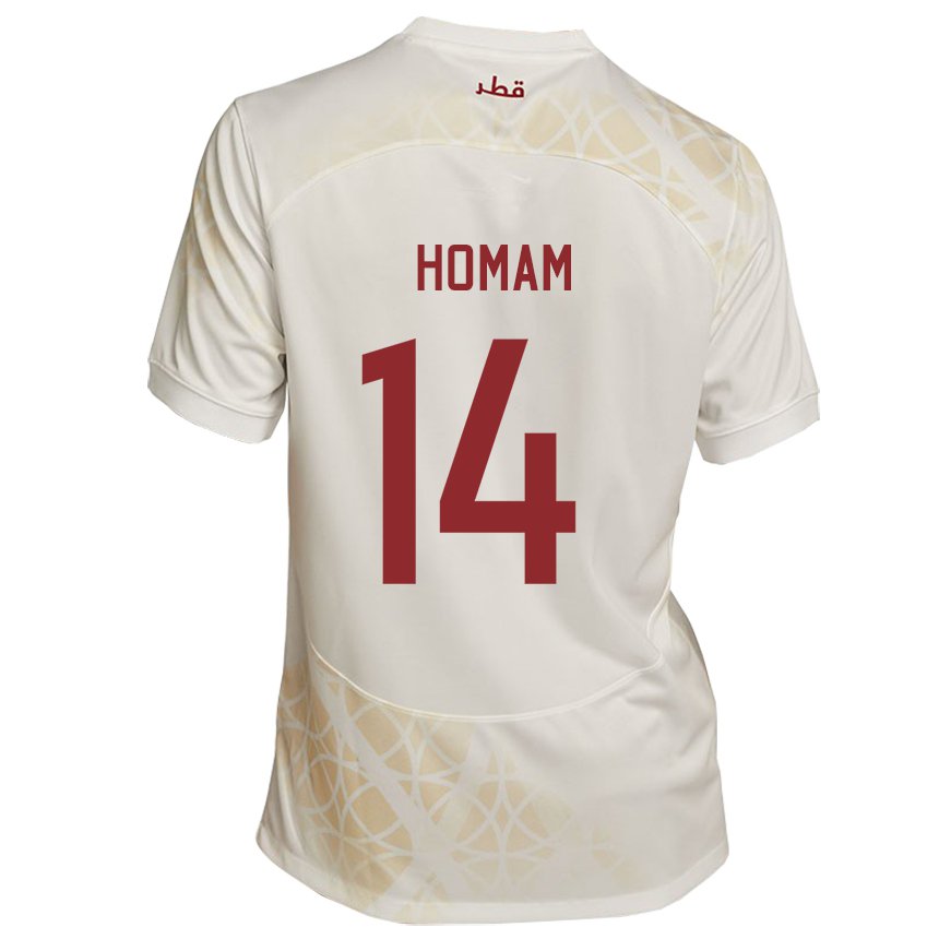 Børn Qatars Homam Ahmed #14 Guld Beige Udebane Spillertrøjer 22-24 Trøje T-shirt