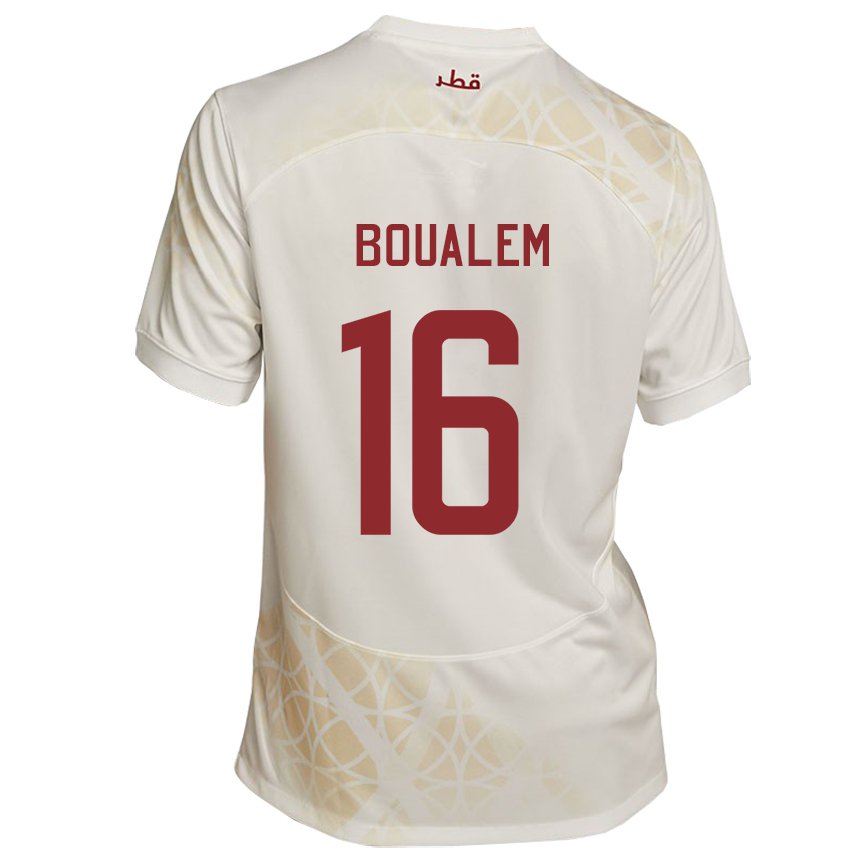 Børn Qatars Boualem Khoukhi #16 Guld Beige Udebane Spillertrøjer 22-24 Trøje T-shirt