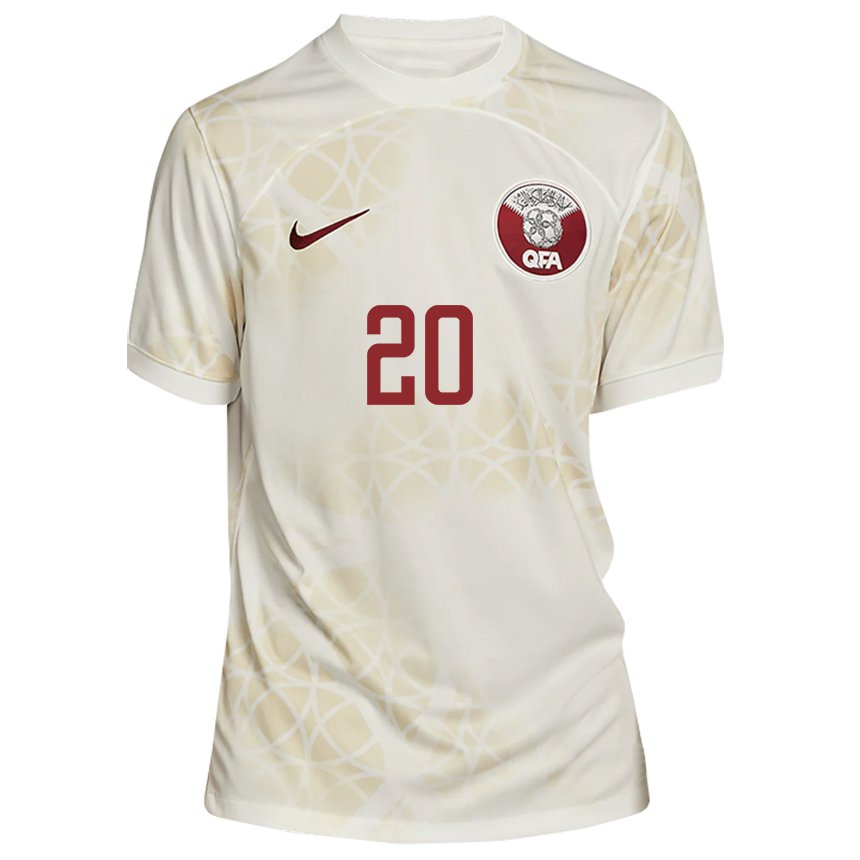 Børn Qatars Salem Al Hajri #20 Guld Beige Udebane Spillertrøjer 22-24 Trøje T-shirt