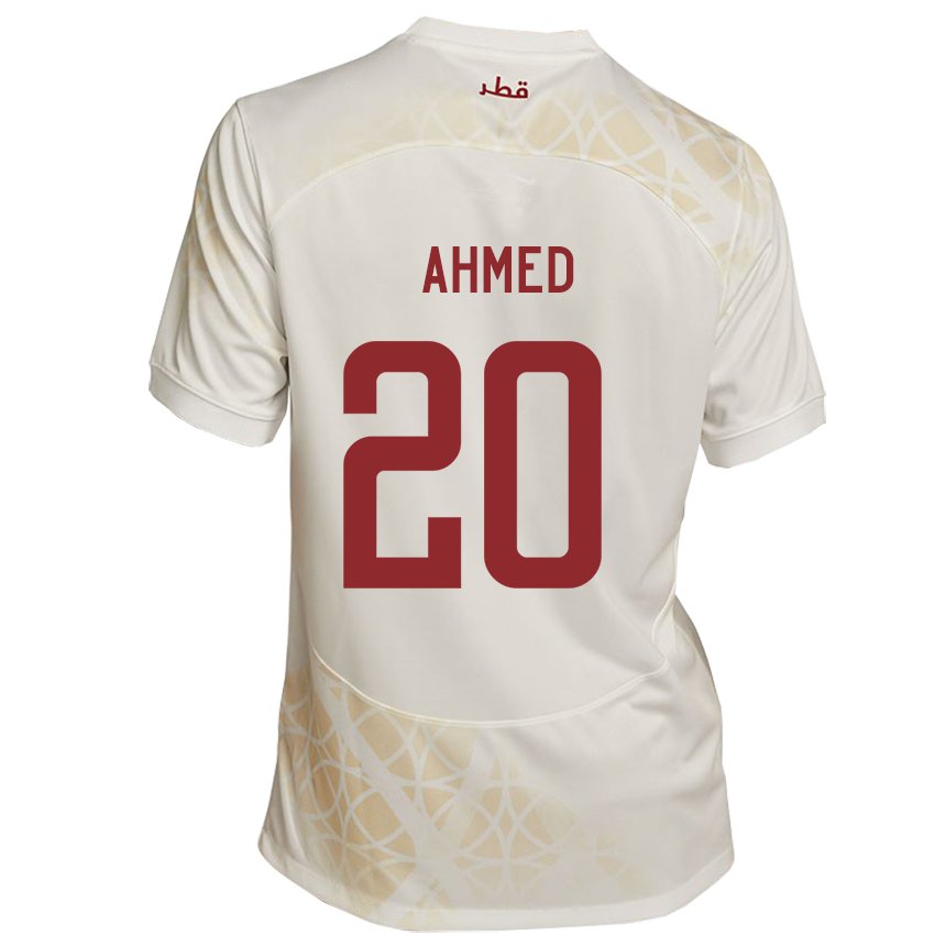 Børn Qatars Ahmed Fadel Hasaba #20 Guld Beige Udebane Spillertrøjer 22-24 Trøje T-shirt