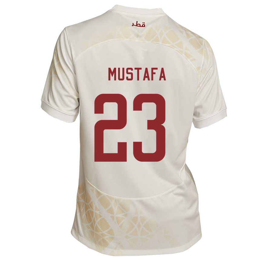 Børn Qatars Mustafa Mashaal #23 Guld Beige Udebane Spillertrøjer 22-24 Trøje T-shirt