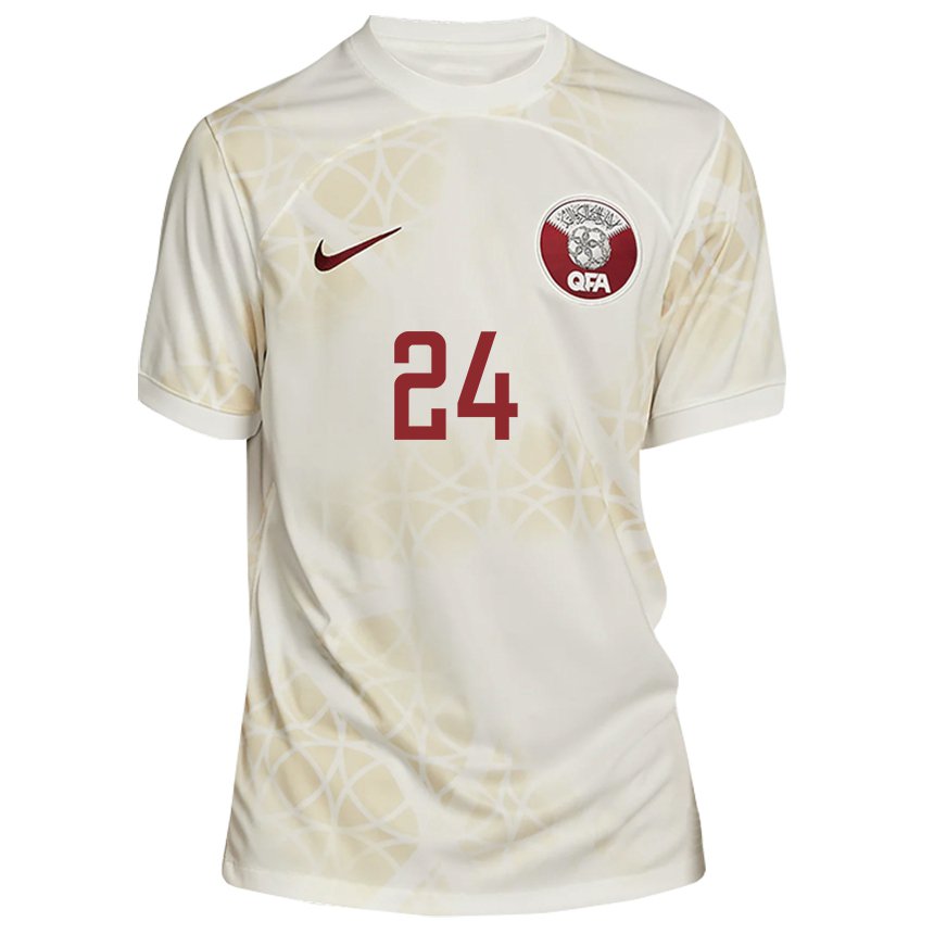 Børn Qatars Naif Abdulraheem Al Hadhrami #24 Guld Beige Udebane Spillertrøjer 22-24 Trøje T-shirt