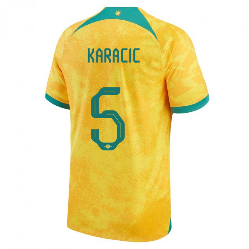 Mænd Australiens Fran Karacic #5 Gylden Hjemmebane Spillertrøjer 22-24 Trøje T-shirt