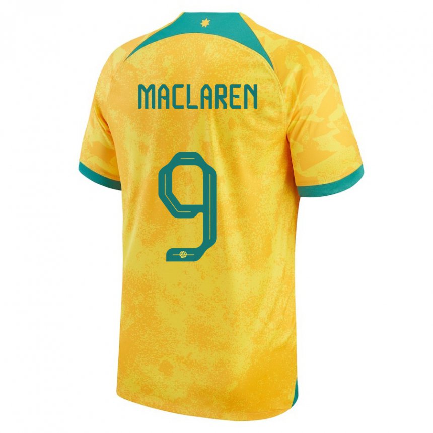 Mænd Australiens Jamie Maclaren #9 Gylden Hjemmebane Spillertrøjer 22-24 Trøje T-shirt