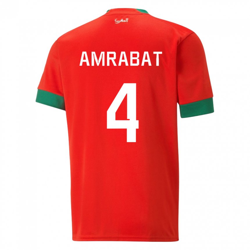 Mænd Marokkos Soufiane Amrabat #4 Rød Hjemmebane Spillertrøjer 22-24 Trøje T-shirt