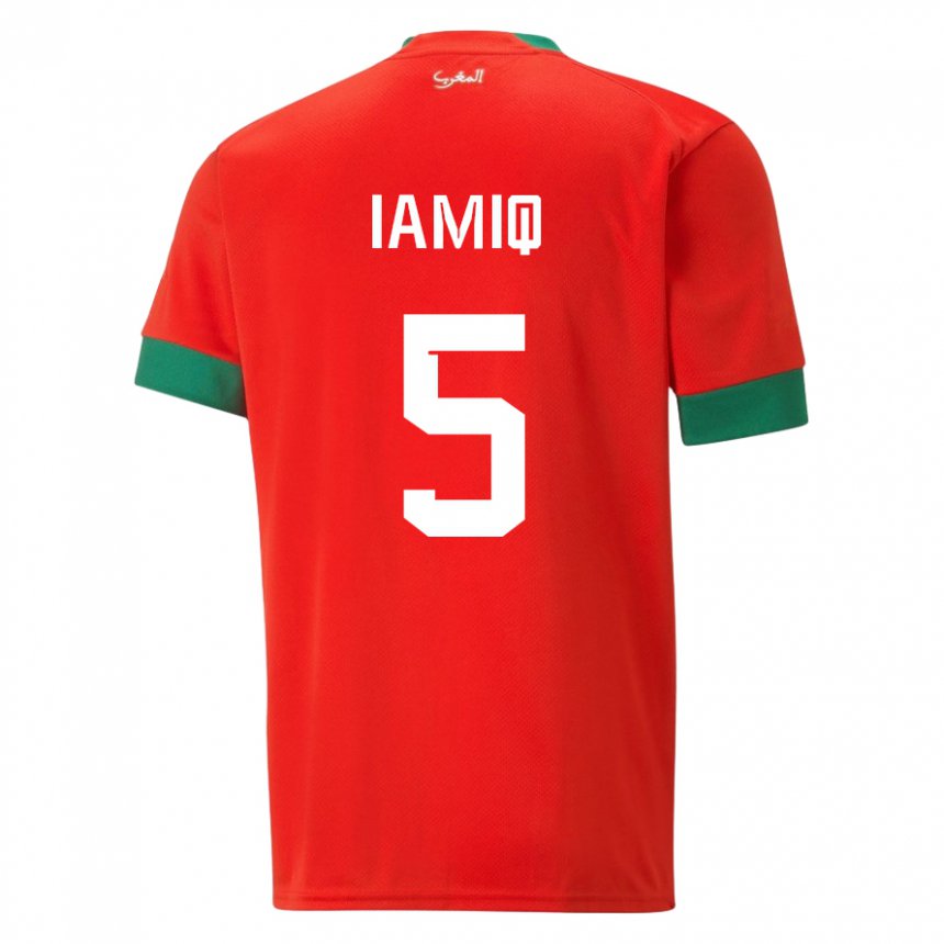 Mænd Marokkos Jawad Iamiq #5 Rød Hjemmebane Spillertrøjer 22-24 Trøje T-shirt