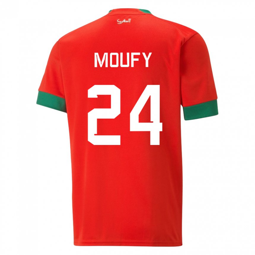 Mænd Marokkos Fahd Moufy #24 Rød Hjemmebane Spillertrøjer 22-24 Trøje T-shirt