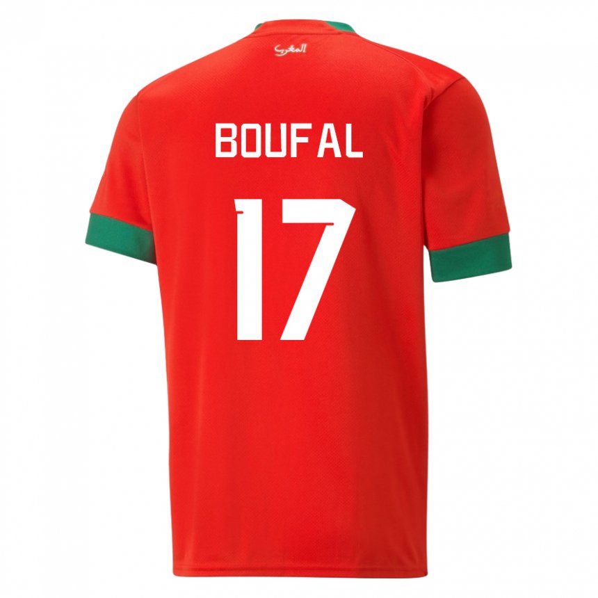 Mænd Marokkos Sofiane Boufal #17 Rød Hjemmebane Spillertrøjer 22-24 Trøje T-shirt