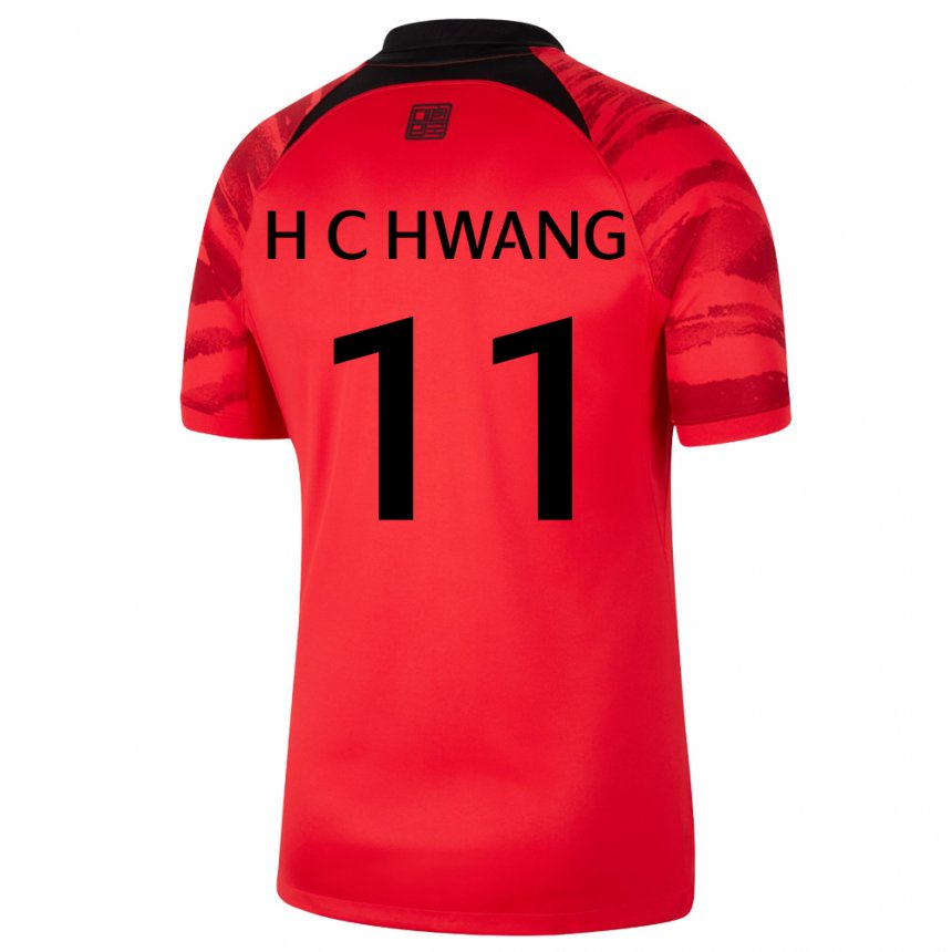 Mænd Sydkoreas Hee-chan Hwang #11 Rød Sort Hjemmebane Spillertrøjer 22-24 Trøje T-shirt