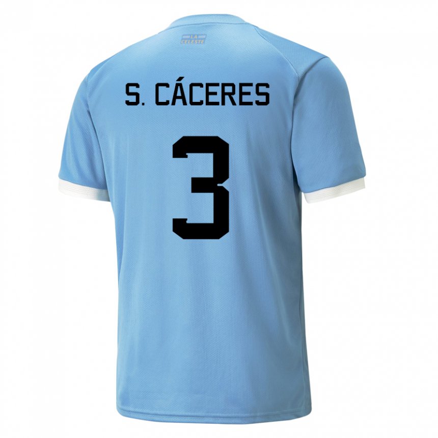 Mænd Uruguays Sebastian Caceres #3 Blå Hjemmebane Spillertrøjer 22-24 Trøje T-shirt