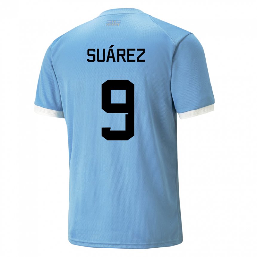 Mænd Uruguays Luis Suarez #9 Blå Hjemmebane Spillertrøjer 22-24 Trøje T-shirt