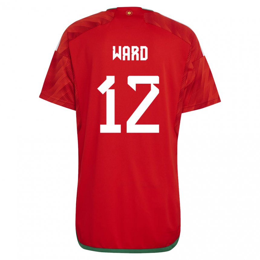 Mænd Wales Danny Ward #12 Rød Hjemmebane Spillertrøjer 22-24 Trøje T-shirt