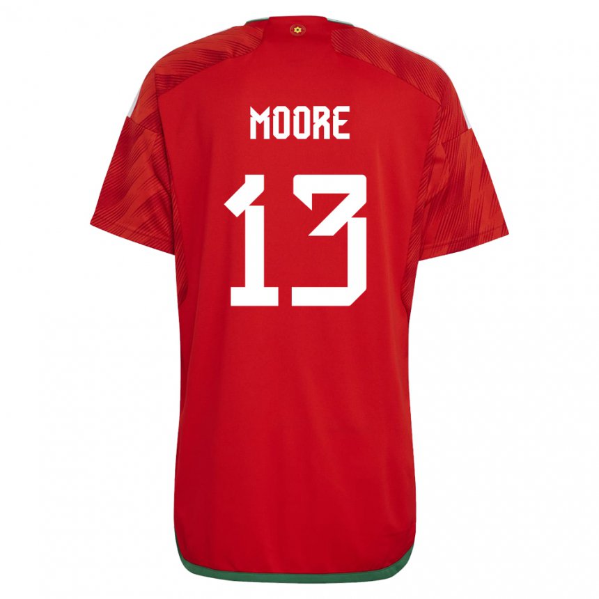 Mænd Wales Kieffer Moore #13 Rød Hjemmebane Spillertrøjer 22-24 Trøje T-shirt