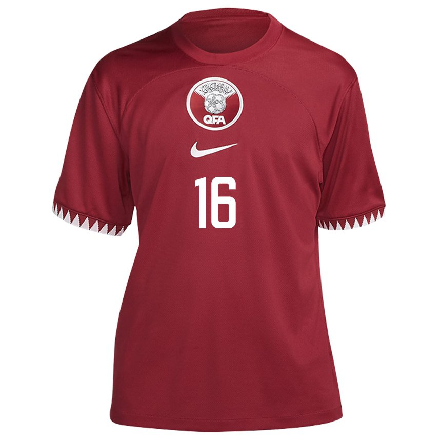 Mænd Qatars Boualem Khoukhi #16 Rødbrun Hjemmebane Spillertrøjer 22-24 Trøje T-shirt