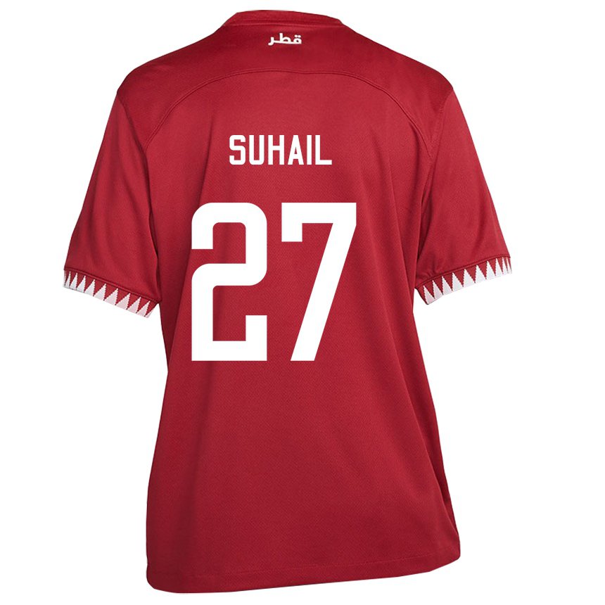Mænd Qatars Ahmed Suhail #27 Rødbrun Hjemmebane Spillertrøjer 22-24 Trøje T-shirt