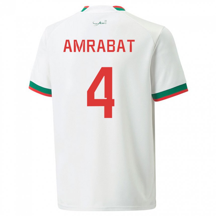 Mænd Marokkos Soufiane Amrabat #4 Hvid Udebane Spillertrøjer 22-24 Trøje T-shirt