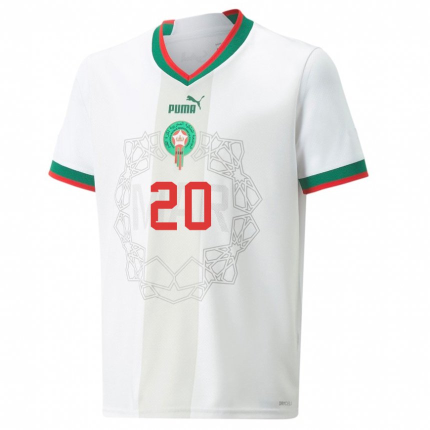 Mænd Marokkos Achraf Dari #20 Hvid Udebane Spillertrøjer 22-24 Trøje T-shirt