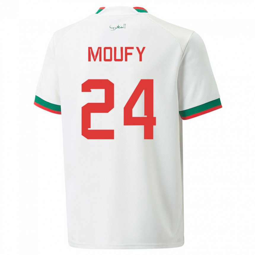 Mænd Marokkos Fahd Moufy #24 Hvid Udebane Spillertrøjer 22-24 Trøje T-shirt