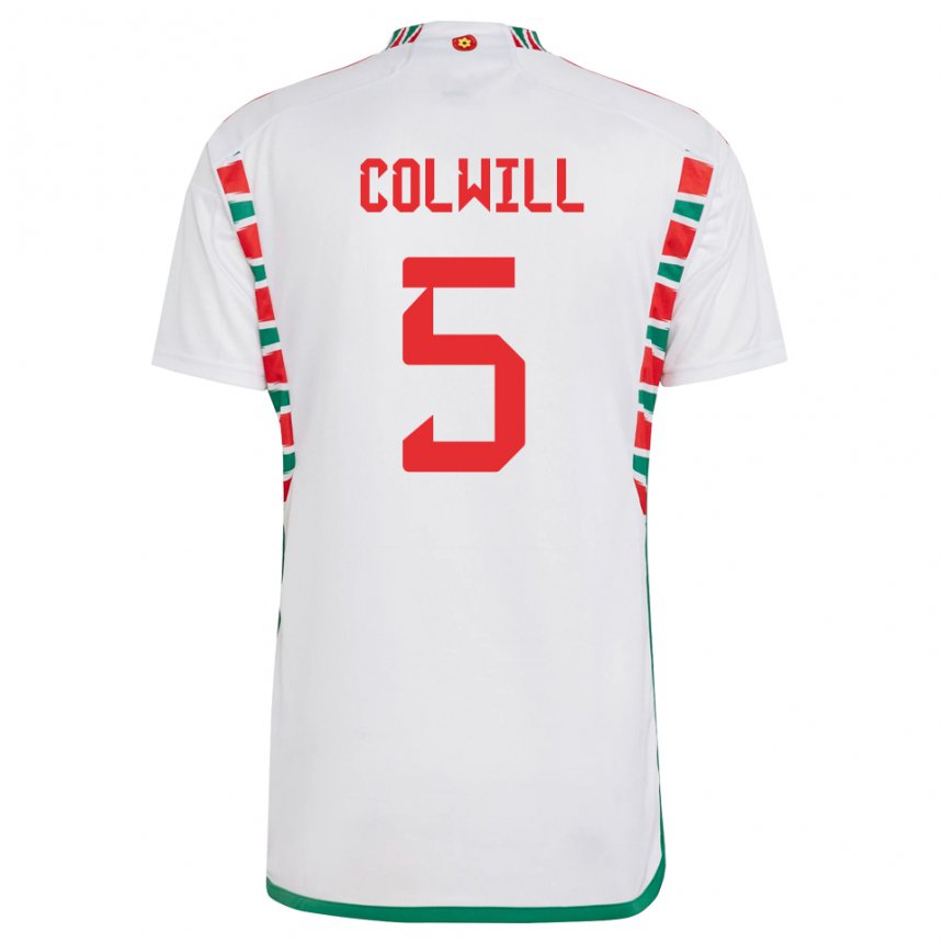 Mænd Wales Rubin Colwill #5 Hvid Udebane Spillertrøjer 22-24 Trøje T-shirt