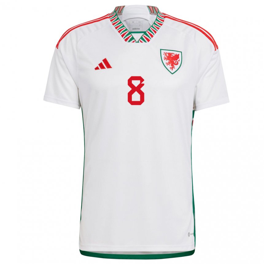 Mænd Wales Matt Smith #8 Hvid Udebane Spillertrøjer 22-24 Trøje T-shirt