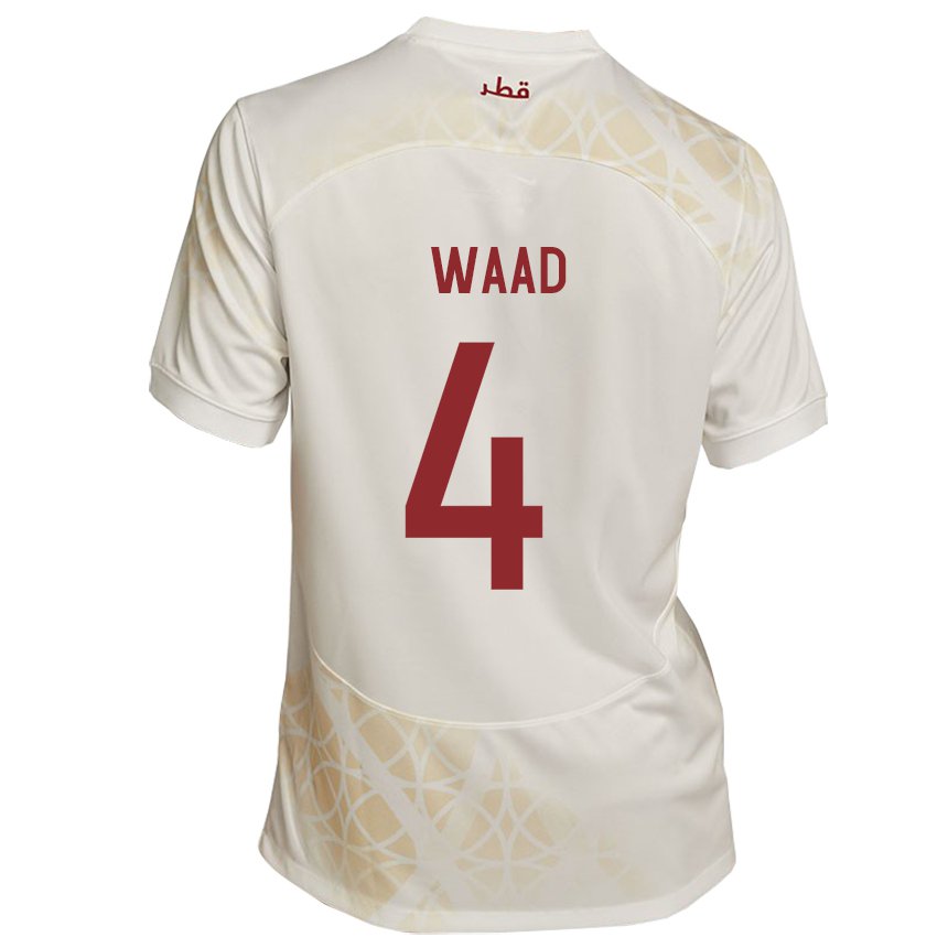 Mænd Qatars Mohammed Waad #4 Guld Beige Udebane Spillertrøjer 22-24 Trøje T-shirt