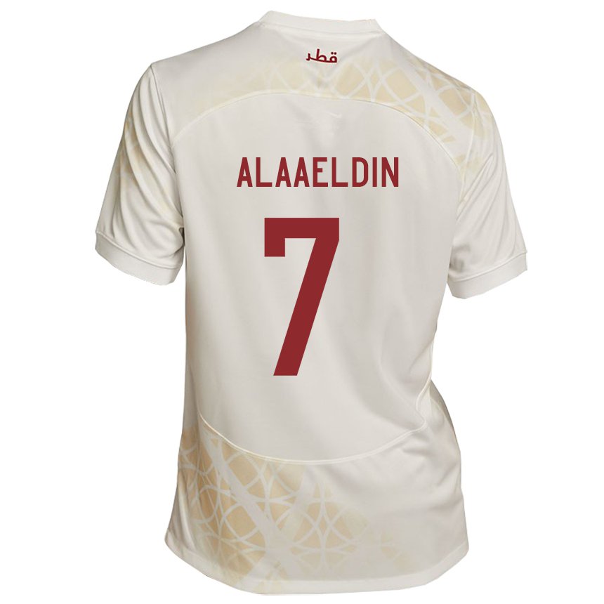 Mænd Qatars Ahmed Alaaeldin #7 Guld Beige Udebane Spillertrøjer 22-24 Trøje T-shirt