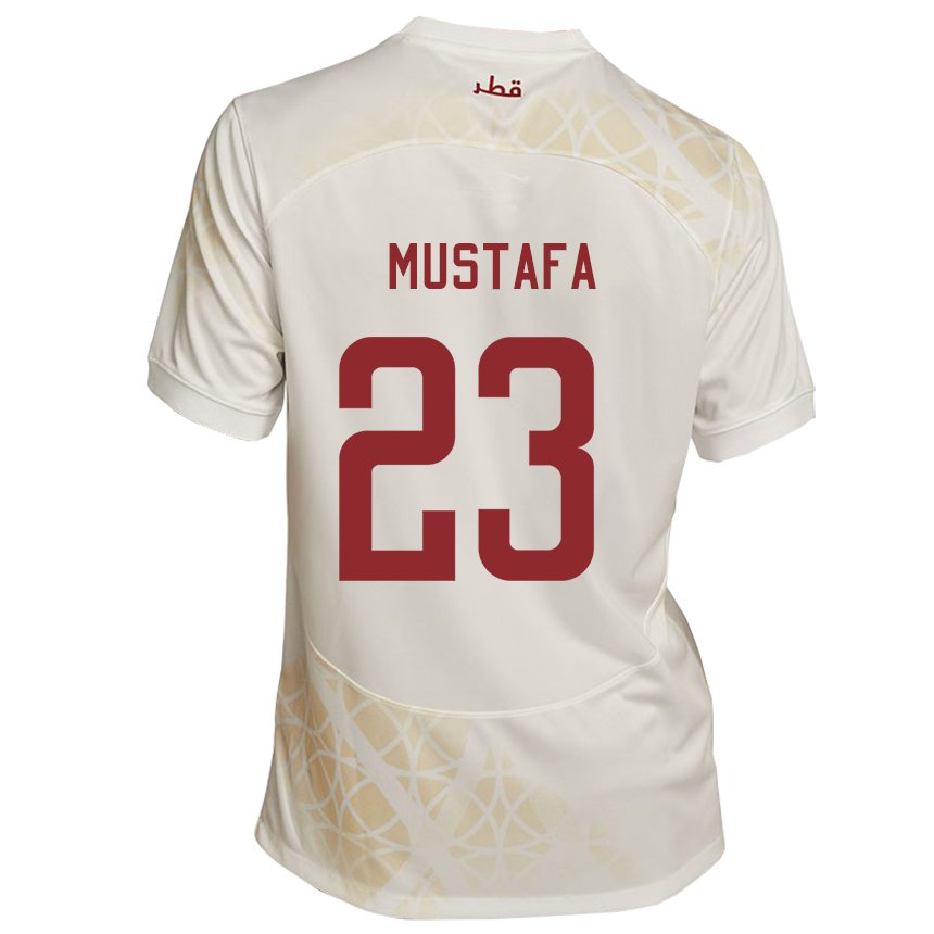 Mænd Qatars Mustafa Mashaal #23 Guld Beige Udebane Spillertrøjer 22-24 Trøje T-shirt