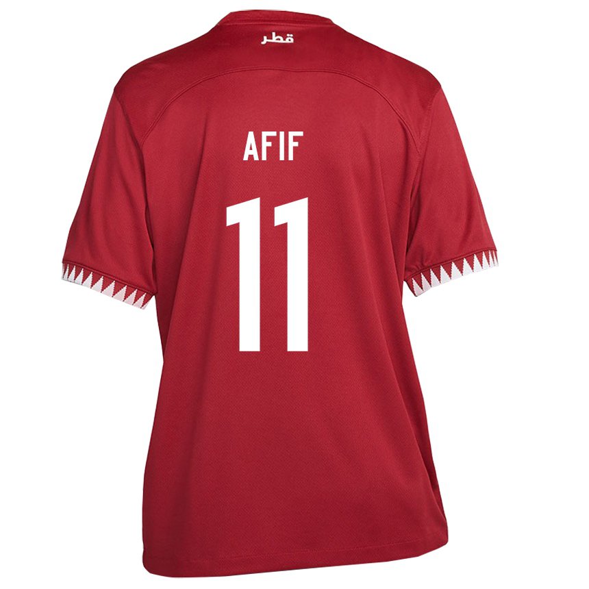 Kvinder Qatars Akram Afif #11 Rødbrun Hjemmebane Spillertrøjer 22-24 Trøje T-shirt