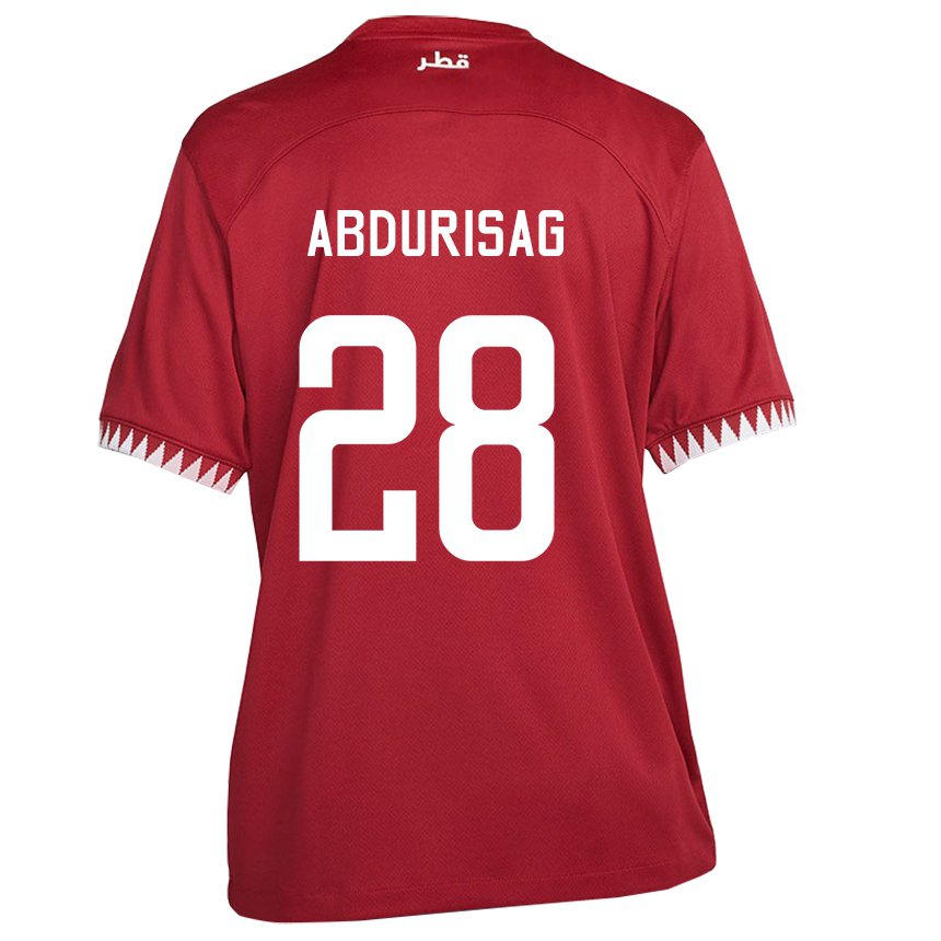 Kvinder Qatars Yusuf Abdurisag #28 Rødbrun Hjemmebane Spillertrøjer 22-24 Trøje T-shirt