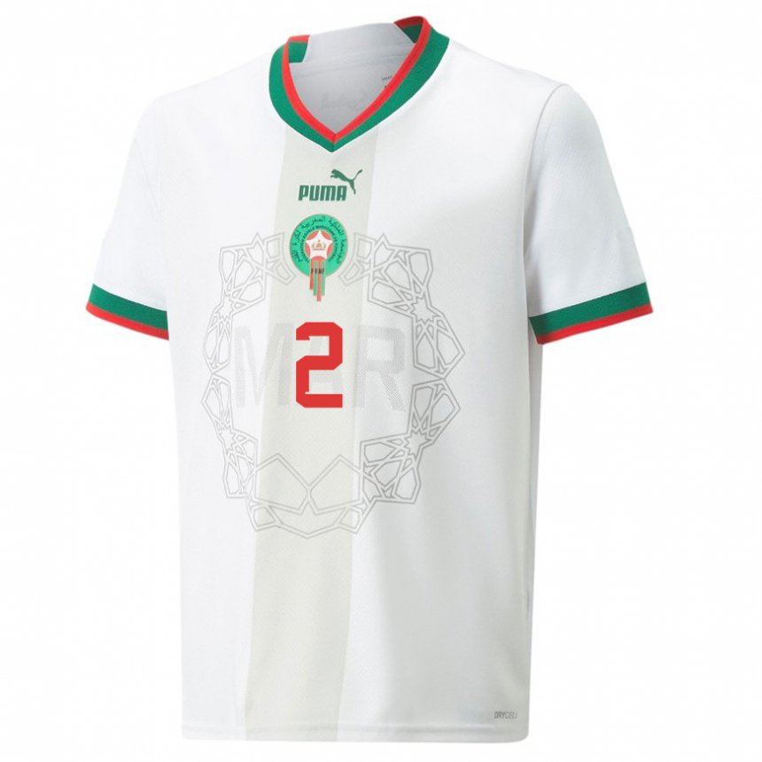 Kvinder Marokkos Achraf Hakimi #2 Hvid Udebane Spillertrøjer 22-24 Trøje T-shirt