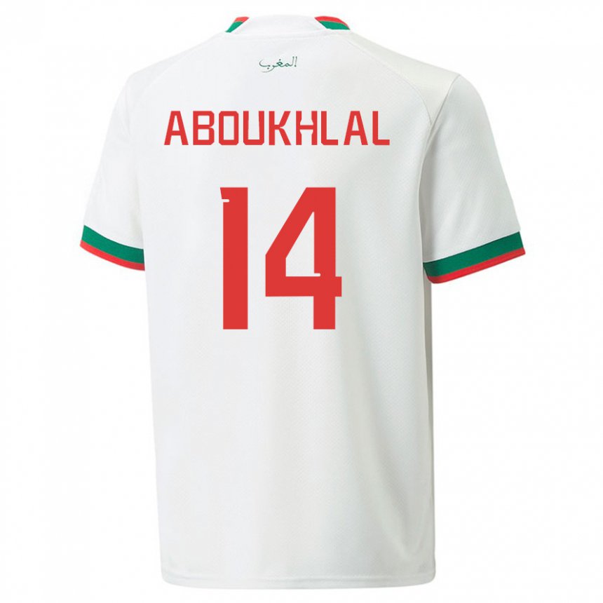 Kvinder Marokkos Zakaria Aboukhlal #14 Hvid Udebane Spillertrøjer 22-24 Trøje T-shirt