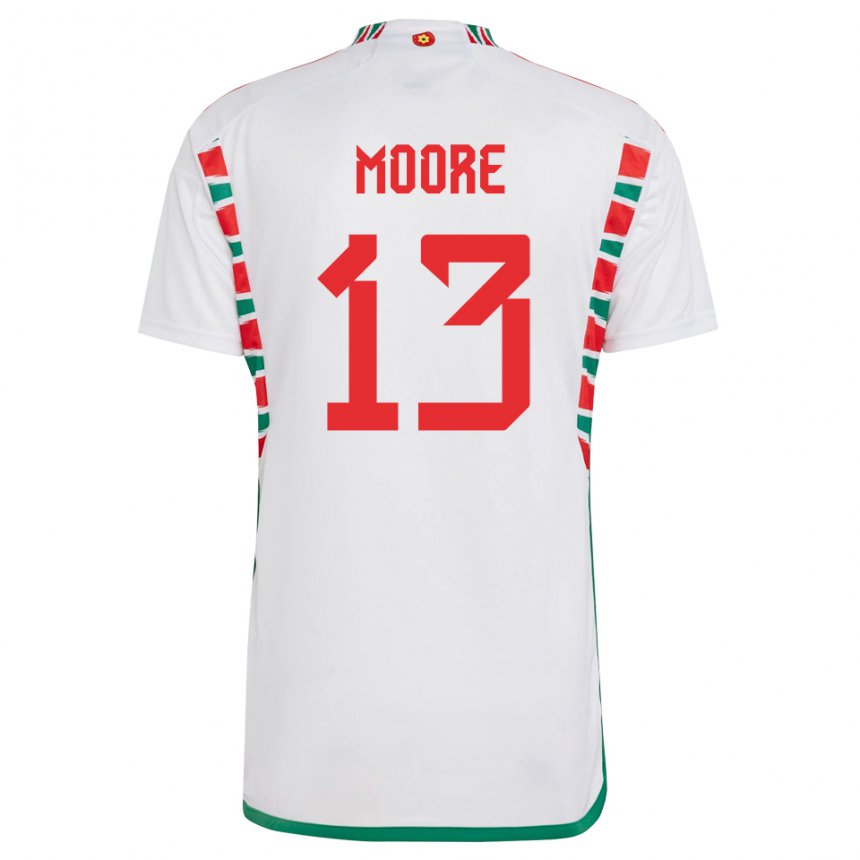 Kvinder Wales Kieffer Moore #13 Hvid Udebane Spillertrøjer 22-24 Trøje T-shirt