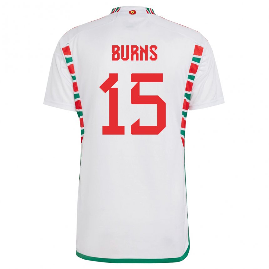 Kvinder Wales Wes Burns #15 Hvid Udebane Spillertrøjer 22-24 Trøje T-shirt