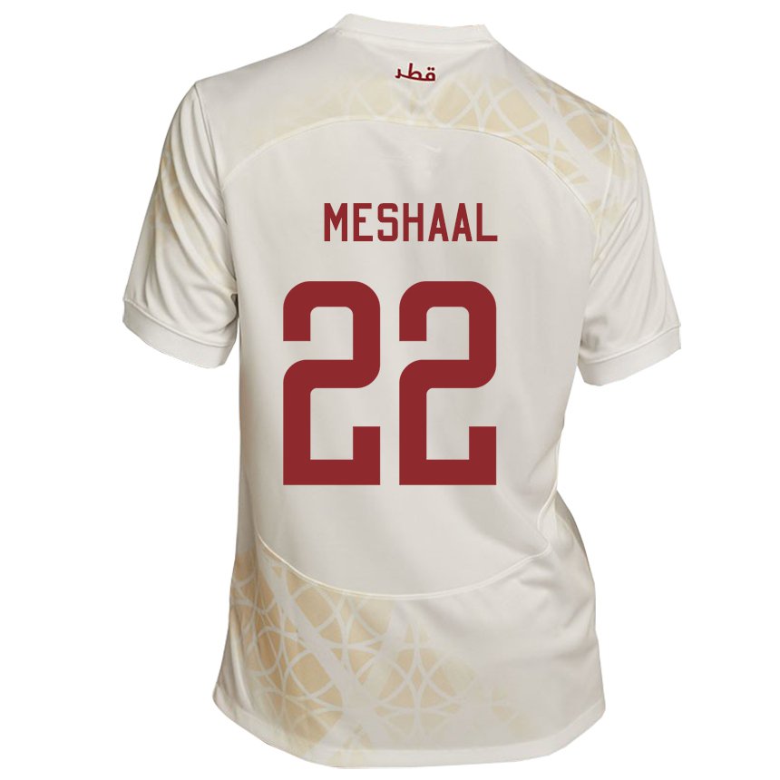 Kvinder Qatars Meshaal Barsham #22 Guld Beige Udebane Spillertrøjer 22-24 Trøje T-shirt