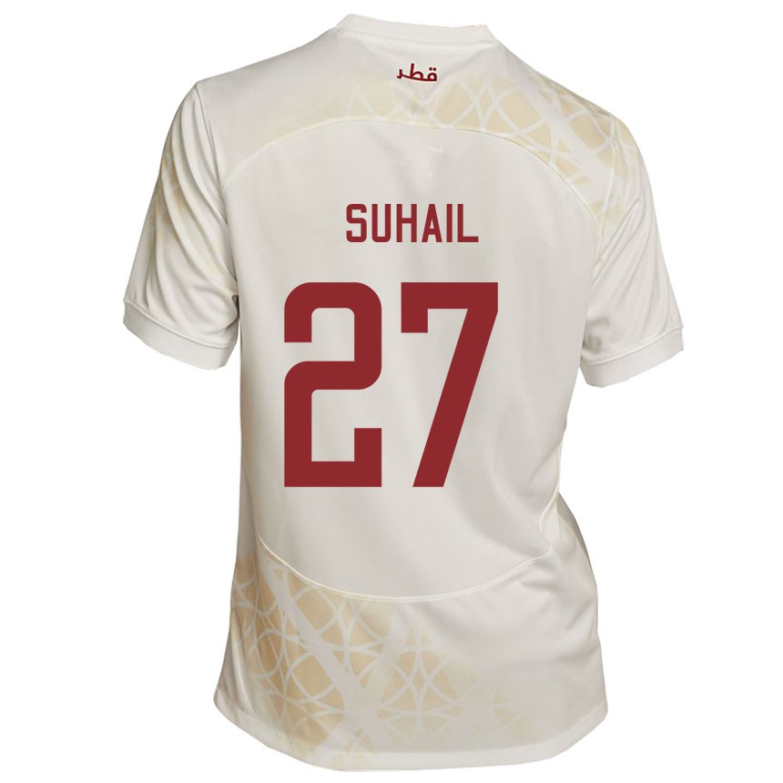 Kvinder Qatars Ahmed Suhail #27 Guld Beige Udebane Spillertrøjer 22-24 Trøje T-shirt