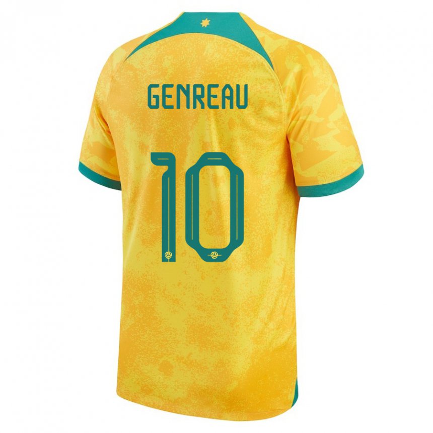 Børn Australiens Denis Genreau #10 Gylden Hjemmebane Spillertrøjer 22-24 Trøje T-shirt