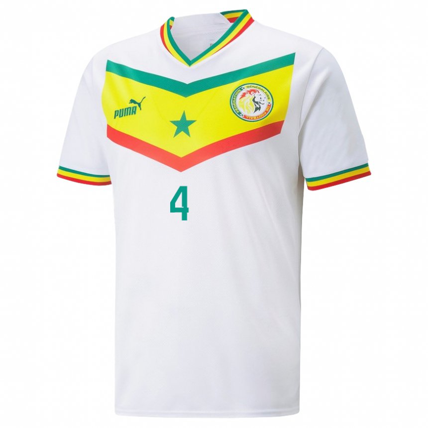 Børn Senegals Mame Diarra Diouf #4 Hvid Hjemmebane Spillertrøjer 22-24 Trøje T-shirt