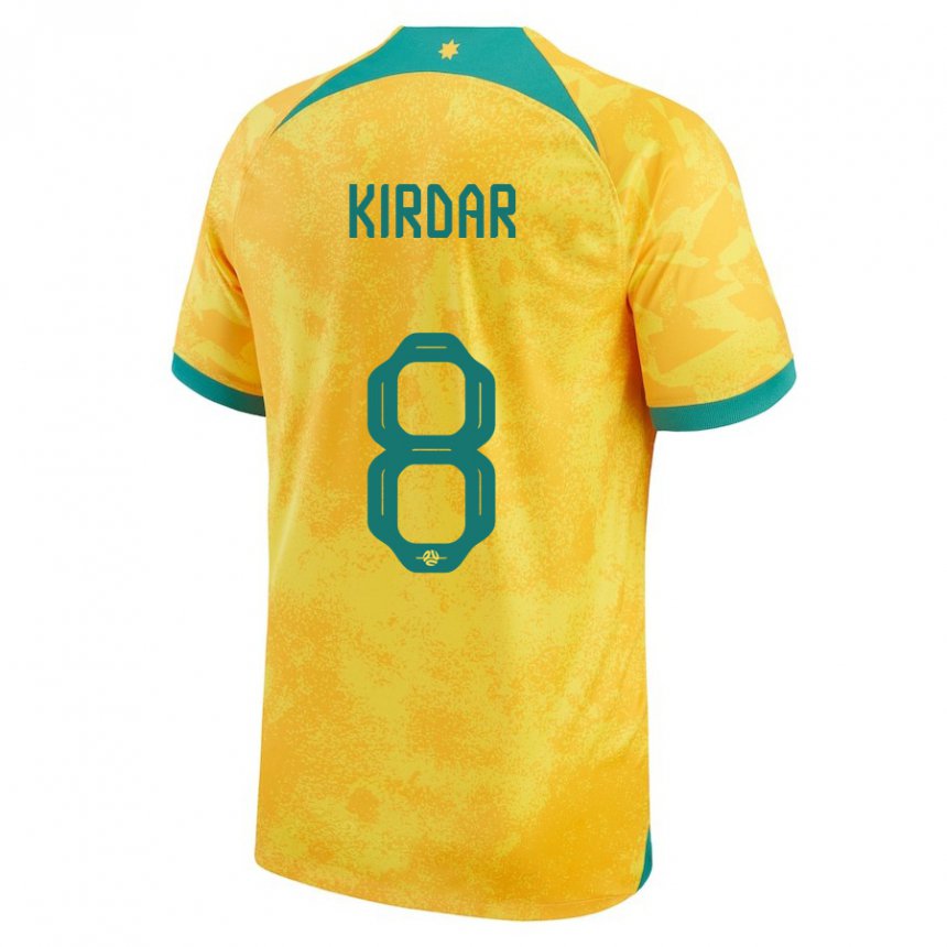 Børn Australiens Birkan Kirdar #8 Gylden Hjemmebane Spillertrøjer 22-24 Trøje T-shirt