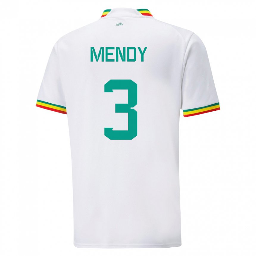 Børn Senegals Formose Mendy #3 Hvid Hjemmebane Spillertrøjer 22-24 Trøje T-shirt